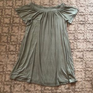 Olive Green 100% Cotton Off-the-Shoulder Dress